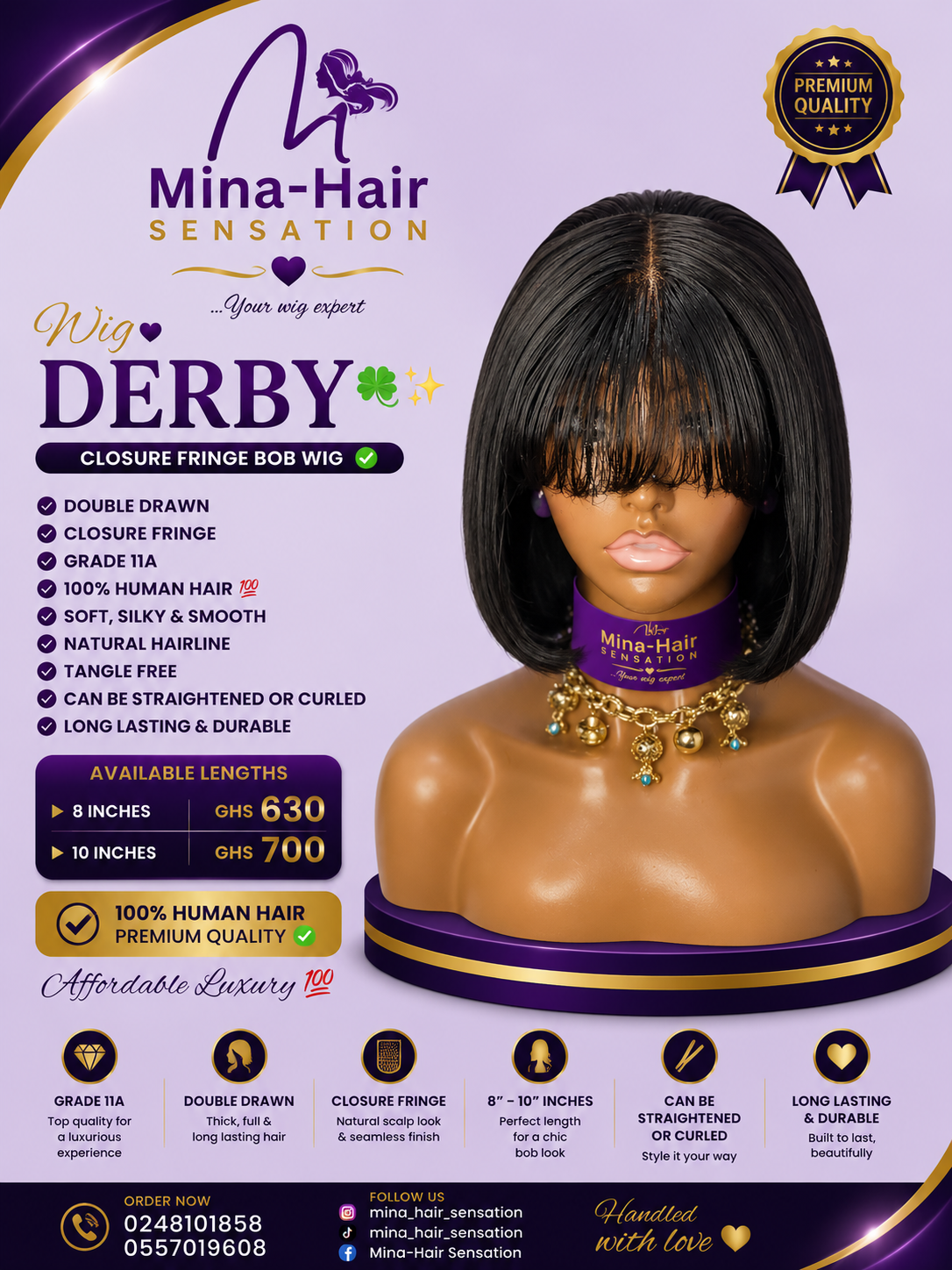 Wig Derby — Silky Straight Bob Human Hair Wigs